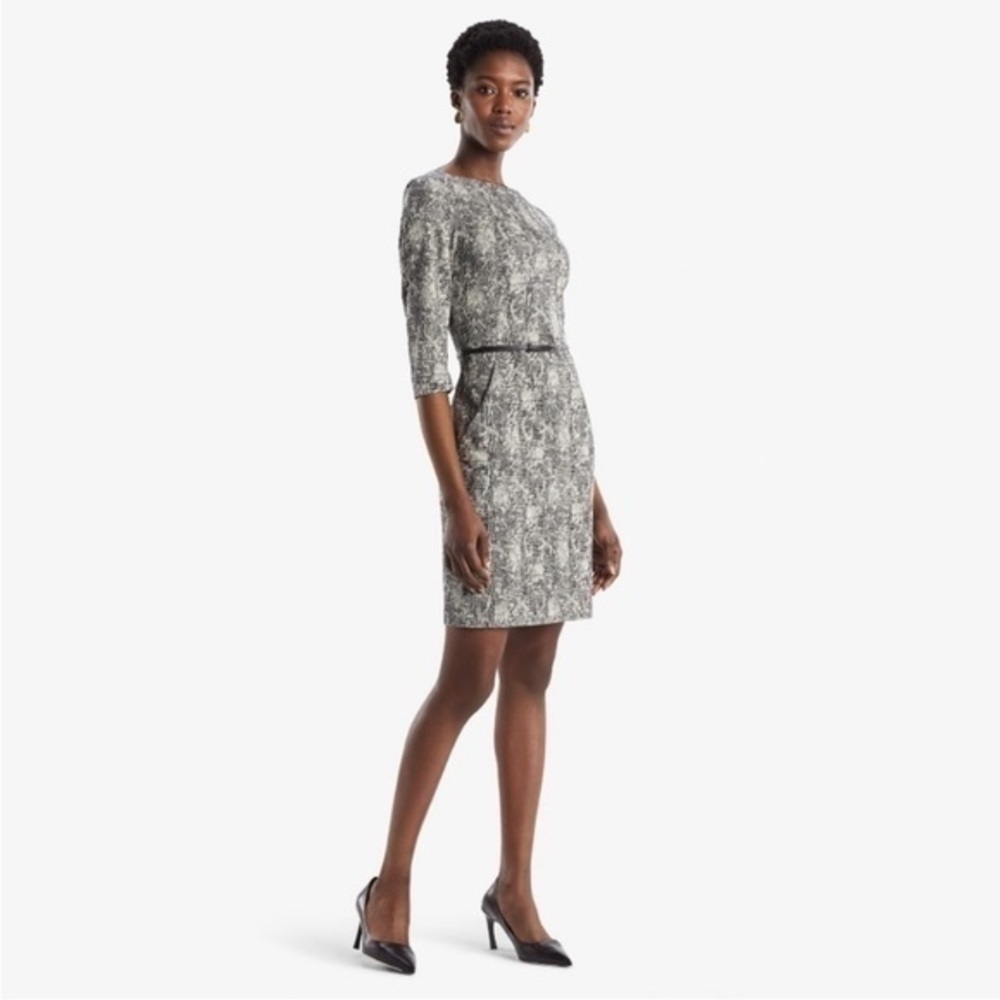 MM Lafleur Dress Etsuko Knee Length Shift in Crackle Black White